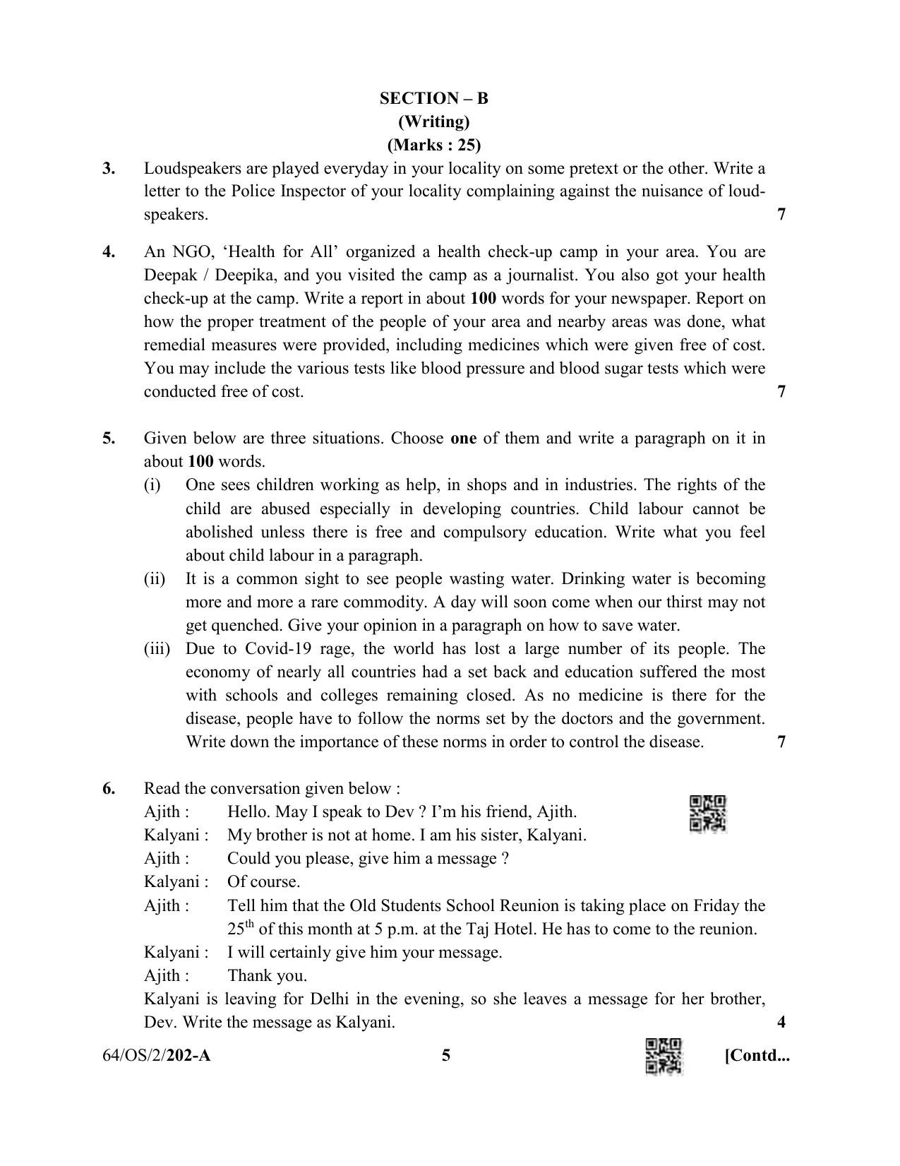 NIOS October 2022 Class 10 English Question Paper - Page 5