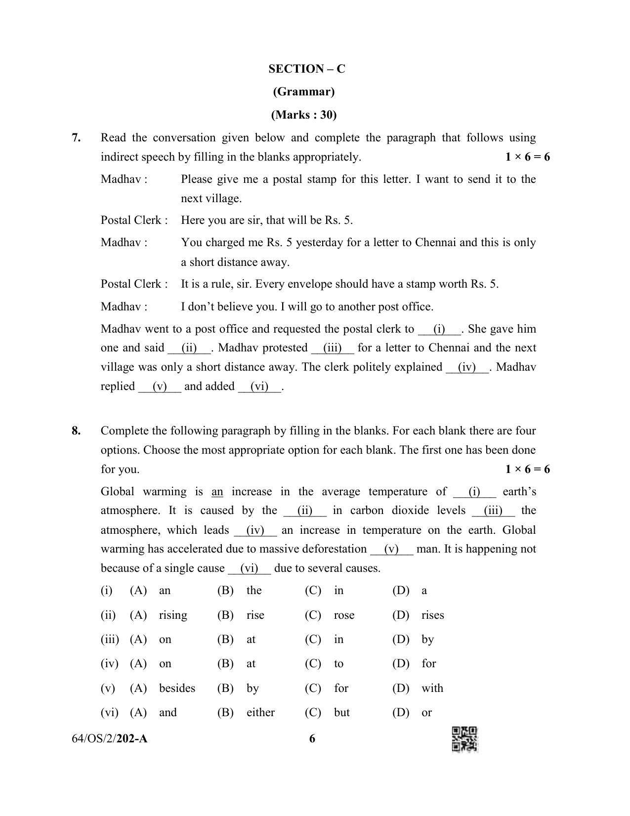 NIOS October 2022 Class 10 English Question Paper - Page 6