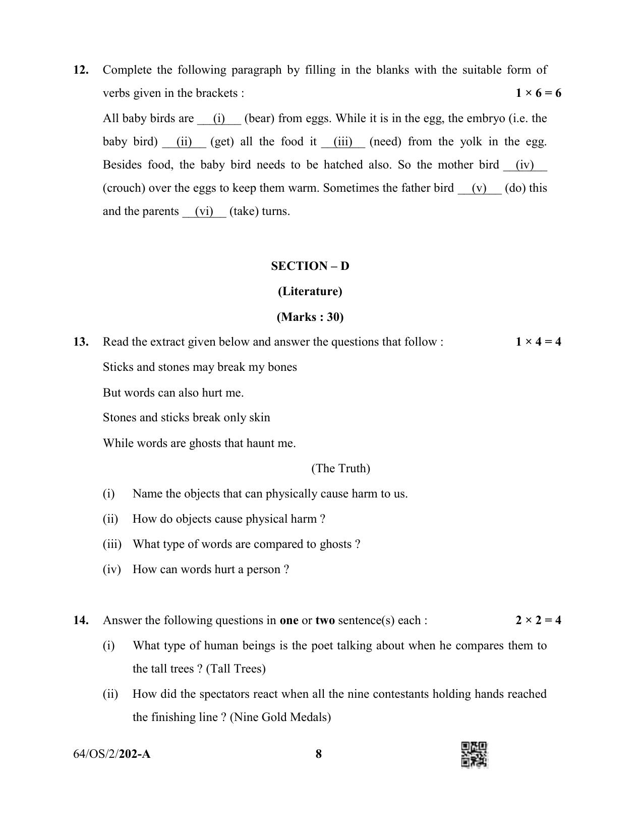 NIOS October 2022 Class 10 English Question Paper - Page 8