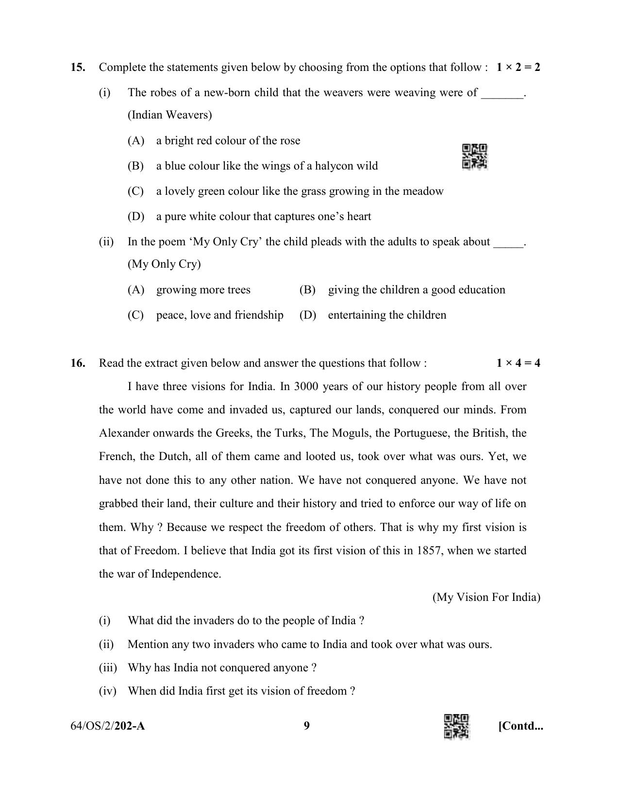 NIOS October 2022 Class 10 English Question Paper - Page 9