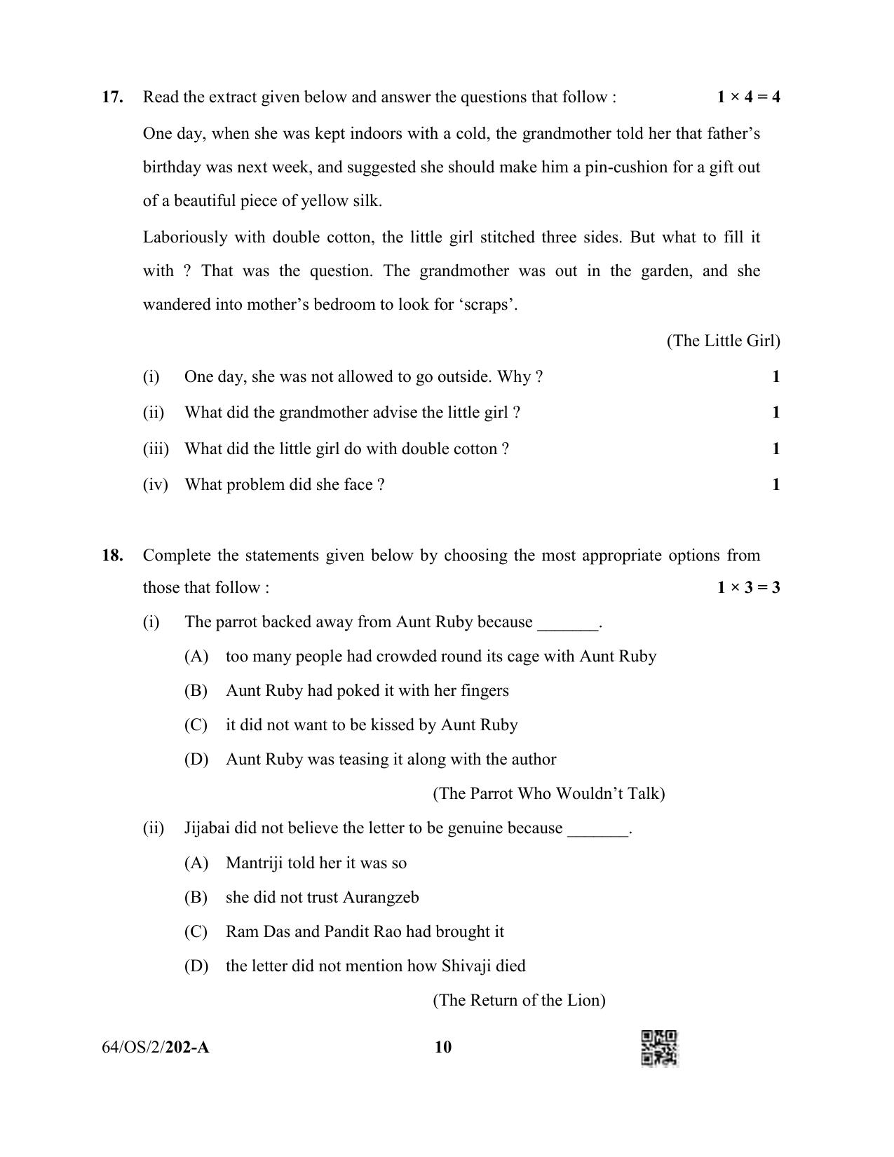 NIOS October 2022 Class 10 English Question Paper - Page 10