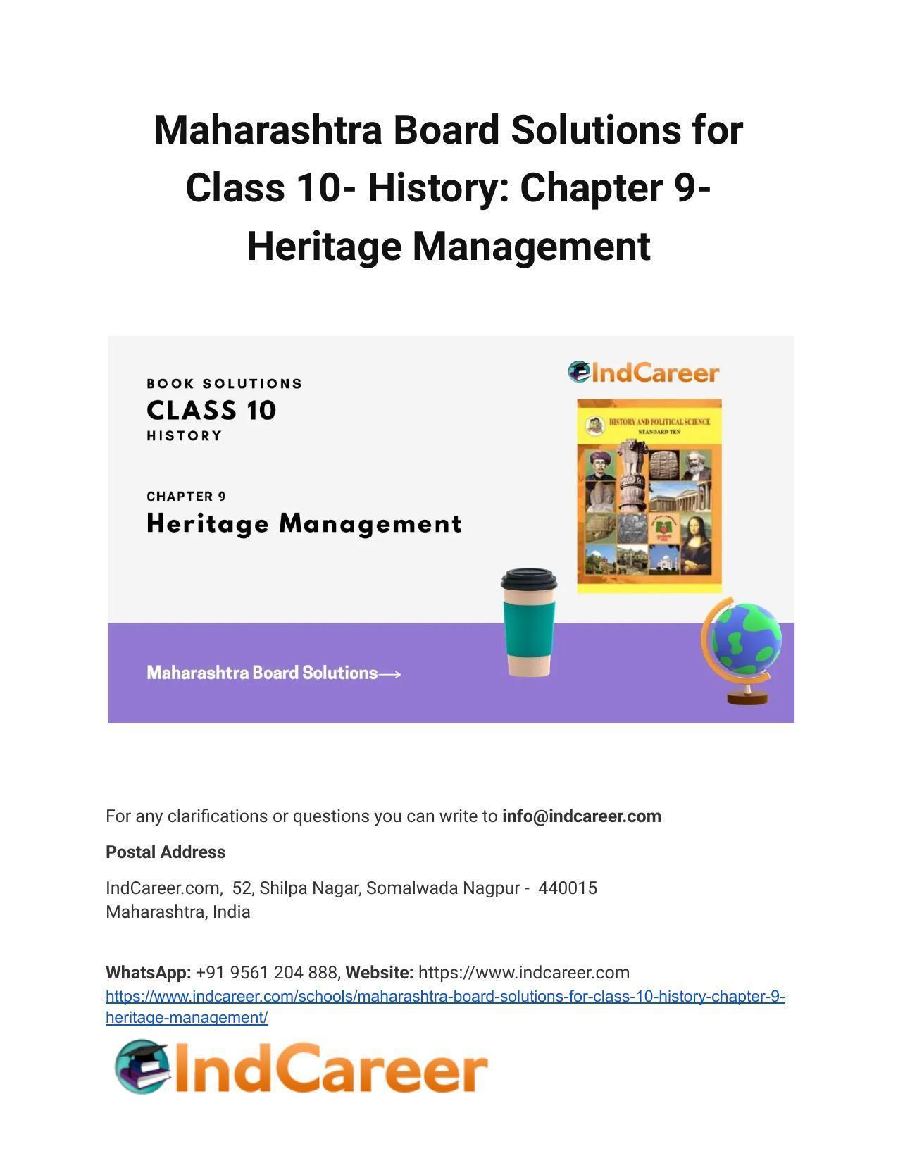 Maharashtra Board Solutions for Class 10- History: Chapter 9- Heritage Management - Page 1