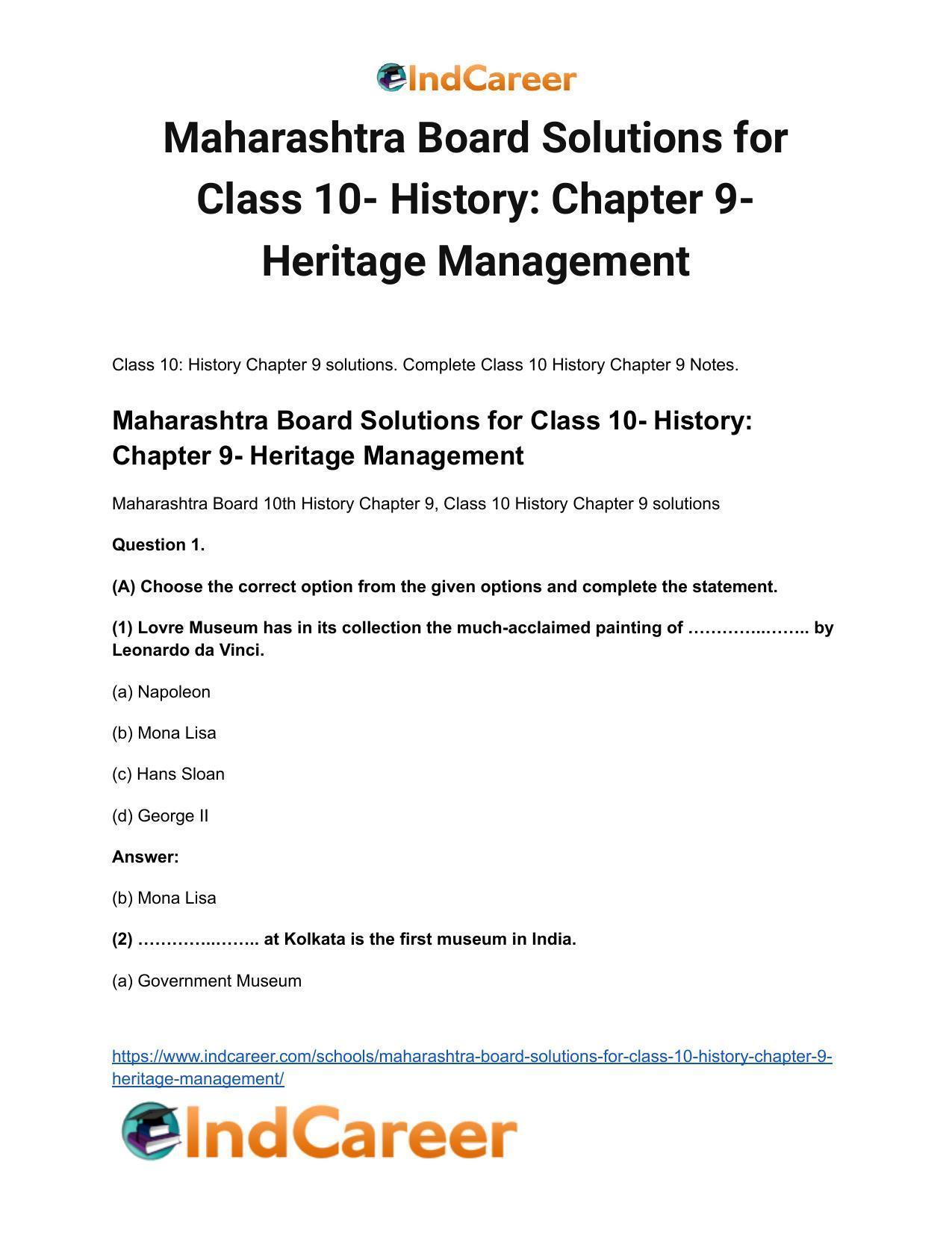Maharashtra Board Solutions for Class 10- History: Chapter 9- Heritage Management - Page 2