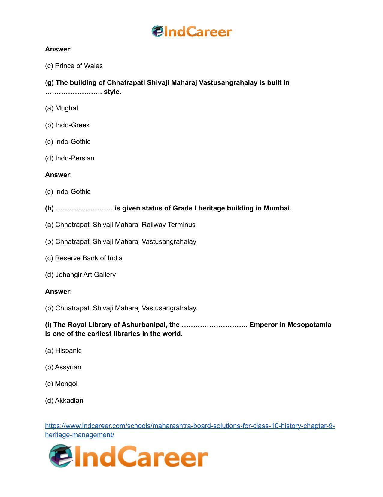 Maharashtra Board Solutions for Class 10- History: Chapter 9- Heritage Management - Page 10