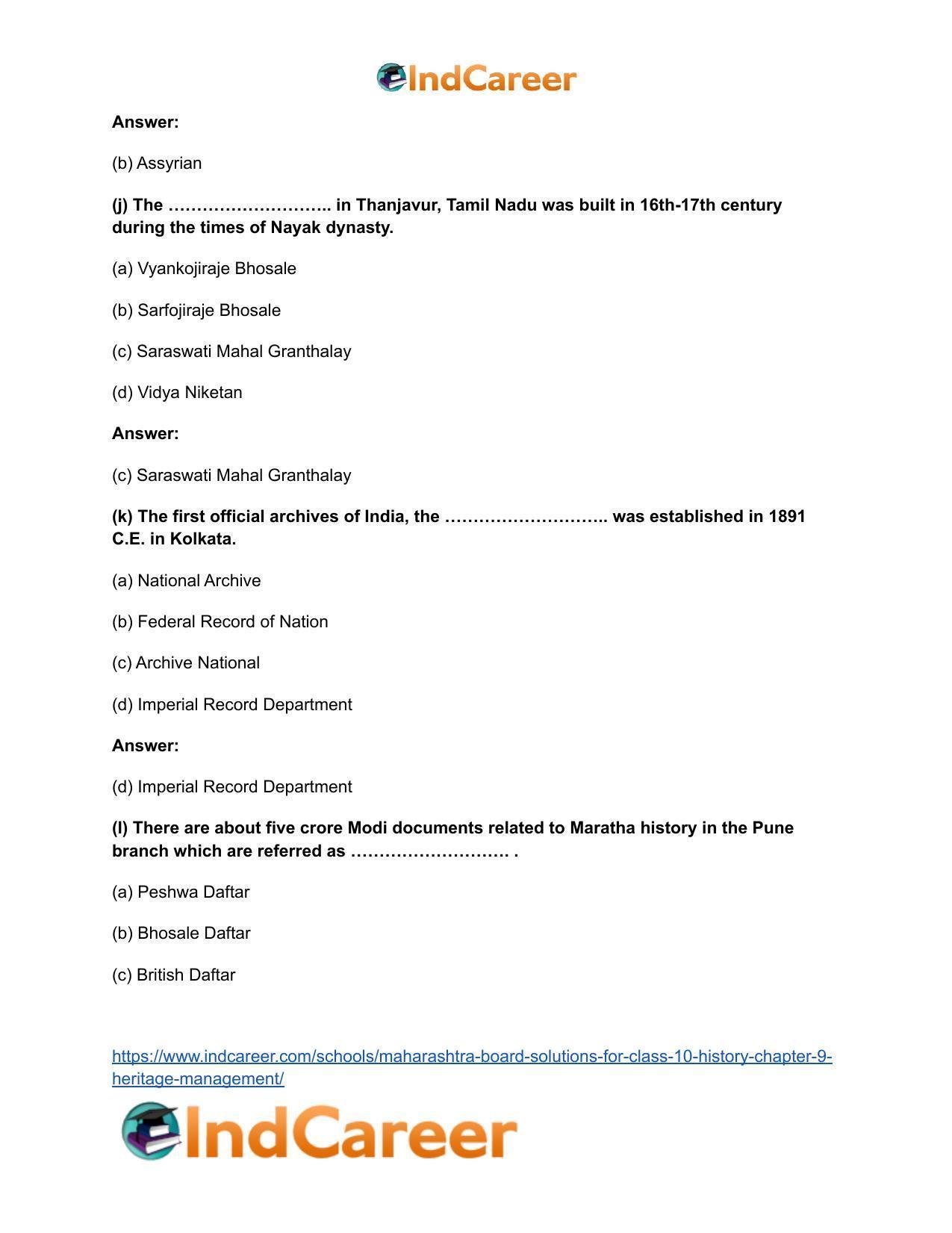 Maharashtra Board Solutions for Class 10- History: Chapter 9- Heritage Management - Page 11