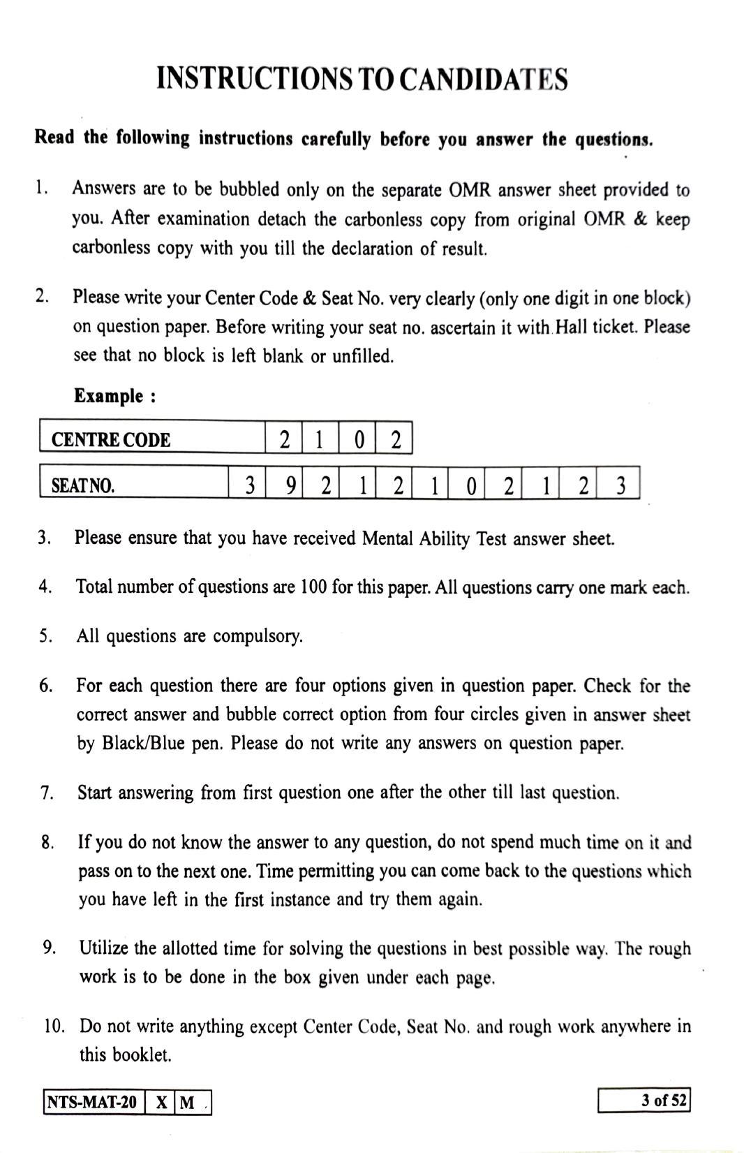 Maharashtra NTSE 2021 Telugu MAT Question Paper - Page 3