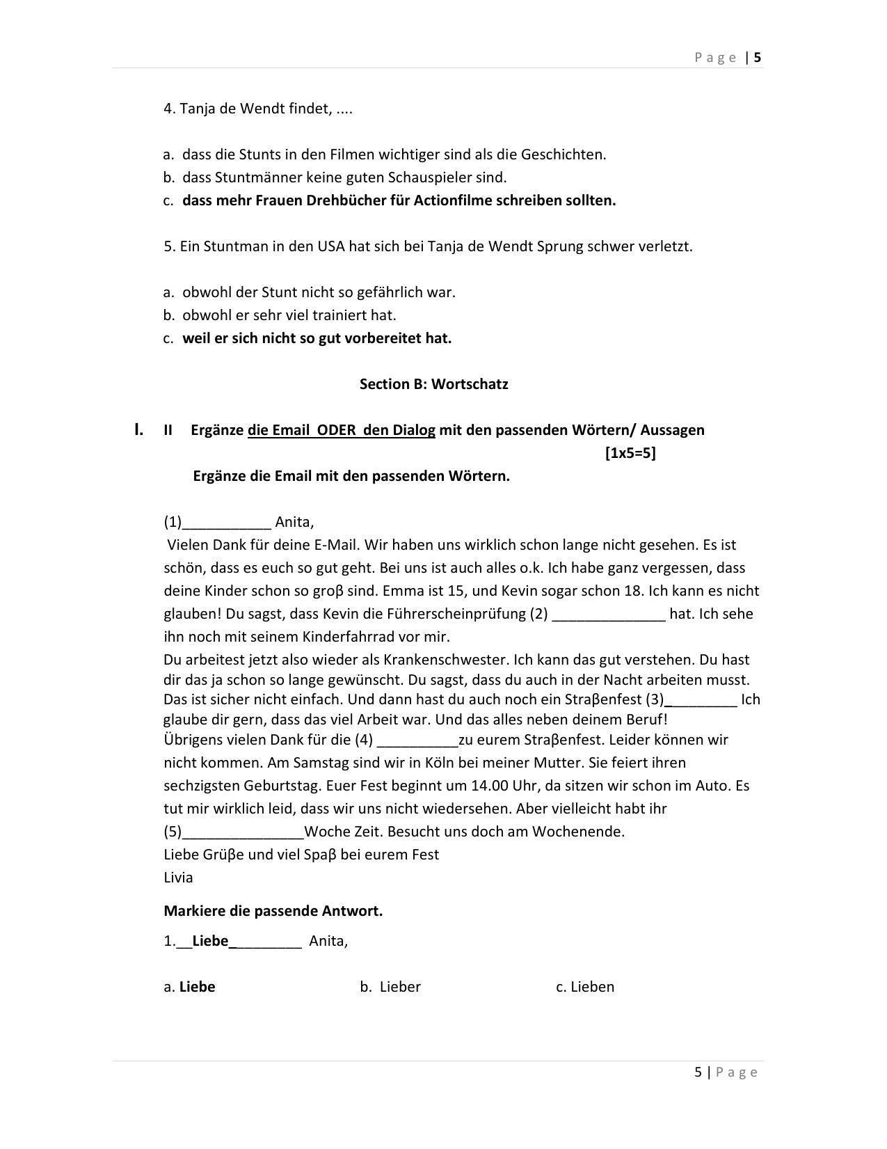 CBSE Class 12th German Sample Question Paper Answer Key 2021-22 - Page 5
