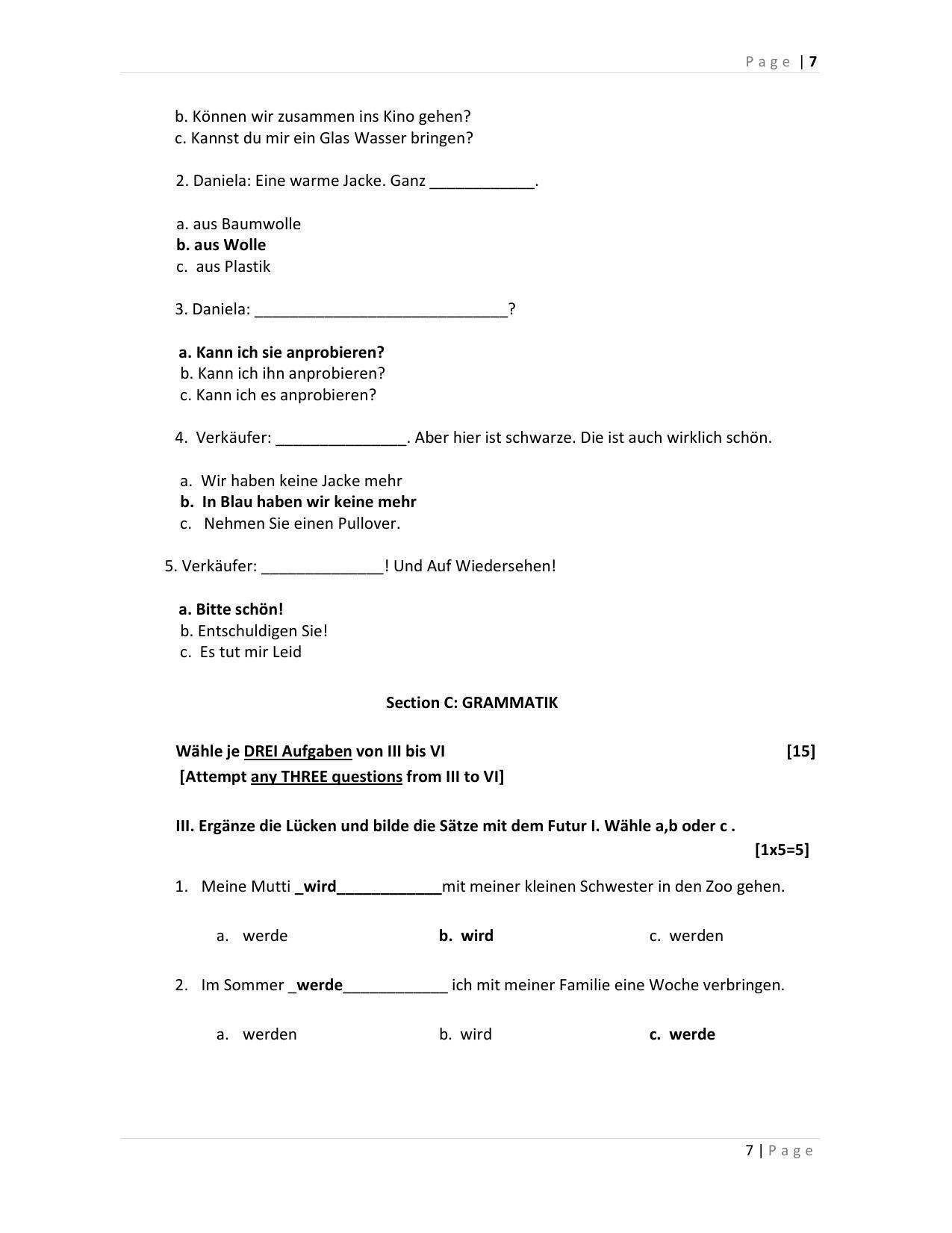 CBSE Class 12th German Sample Question Paper Answer Key 2021-22 - Page 7