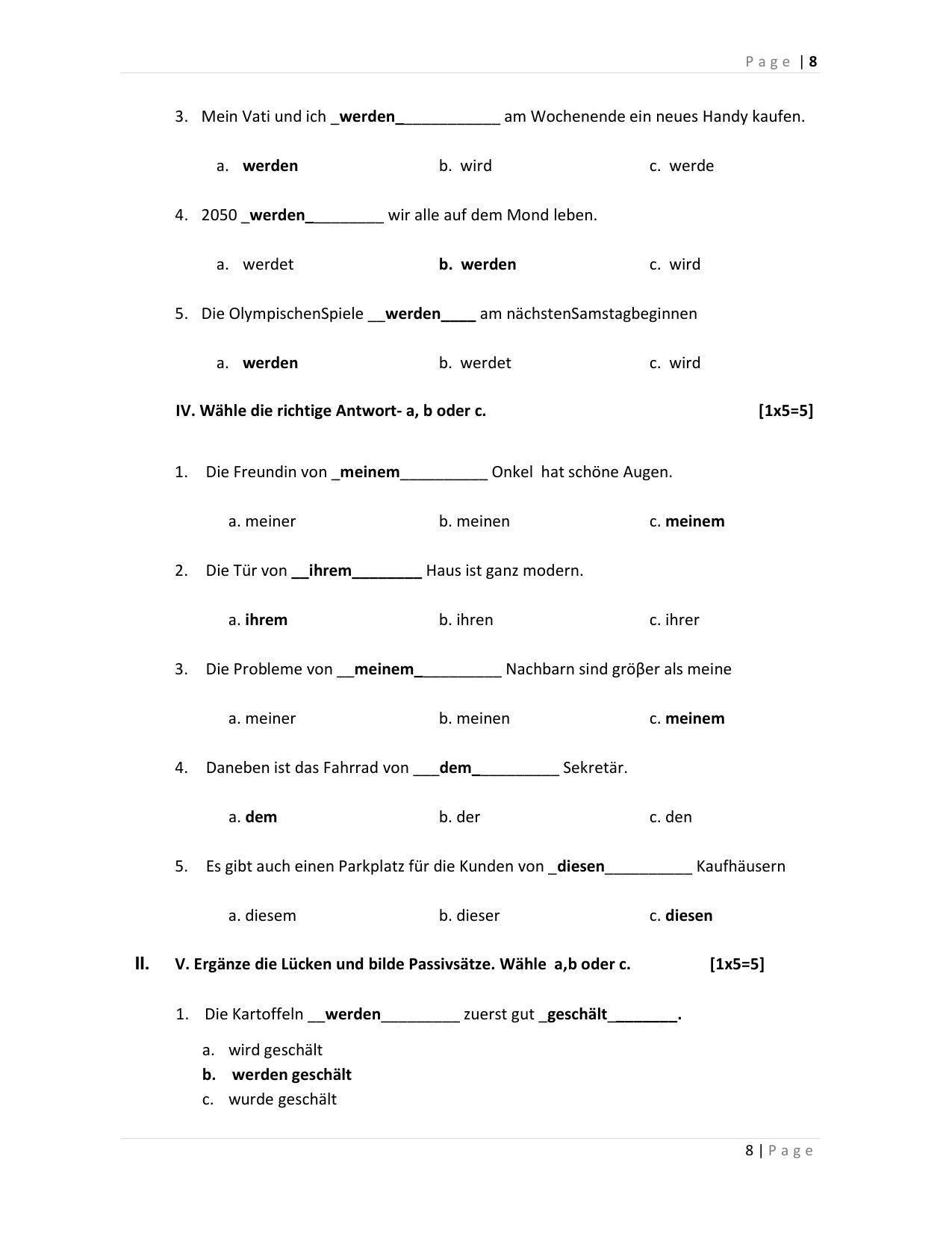 CBSE Class 12th German Sample Question Paper Answer Key 2021-22 - Page 8