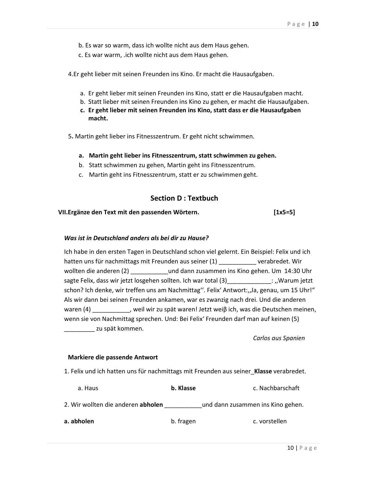 CBSE Class 12th German Sample Question Paper Answer Key 2021-22 - Page 10
