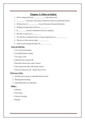 CBSE Worksheets for Class 7 Science Fibre to Fabric Assignment
