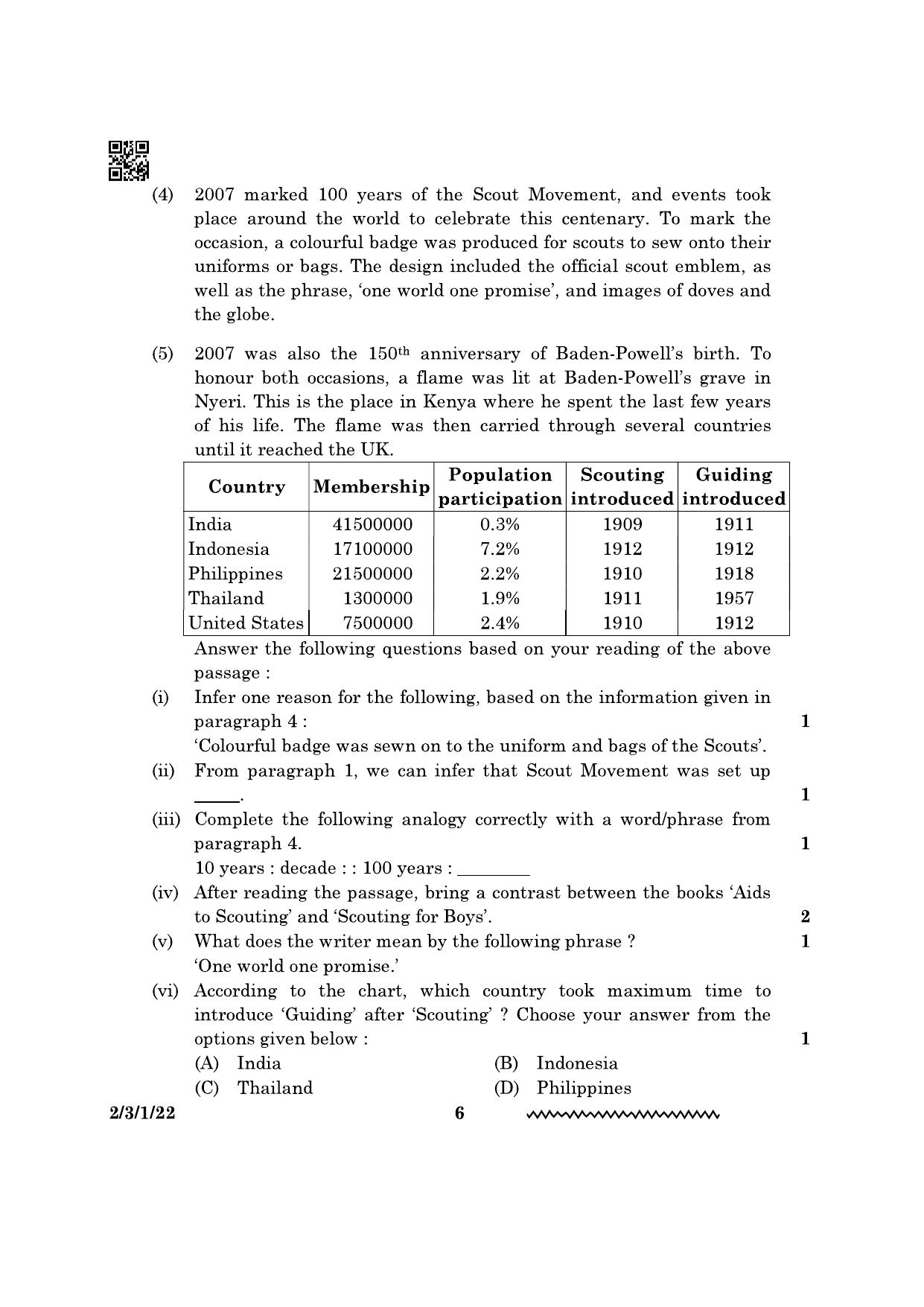 CBSE Class 10 2-3-1 English Literature 2024 Question Paper - Page 6