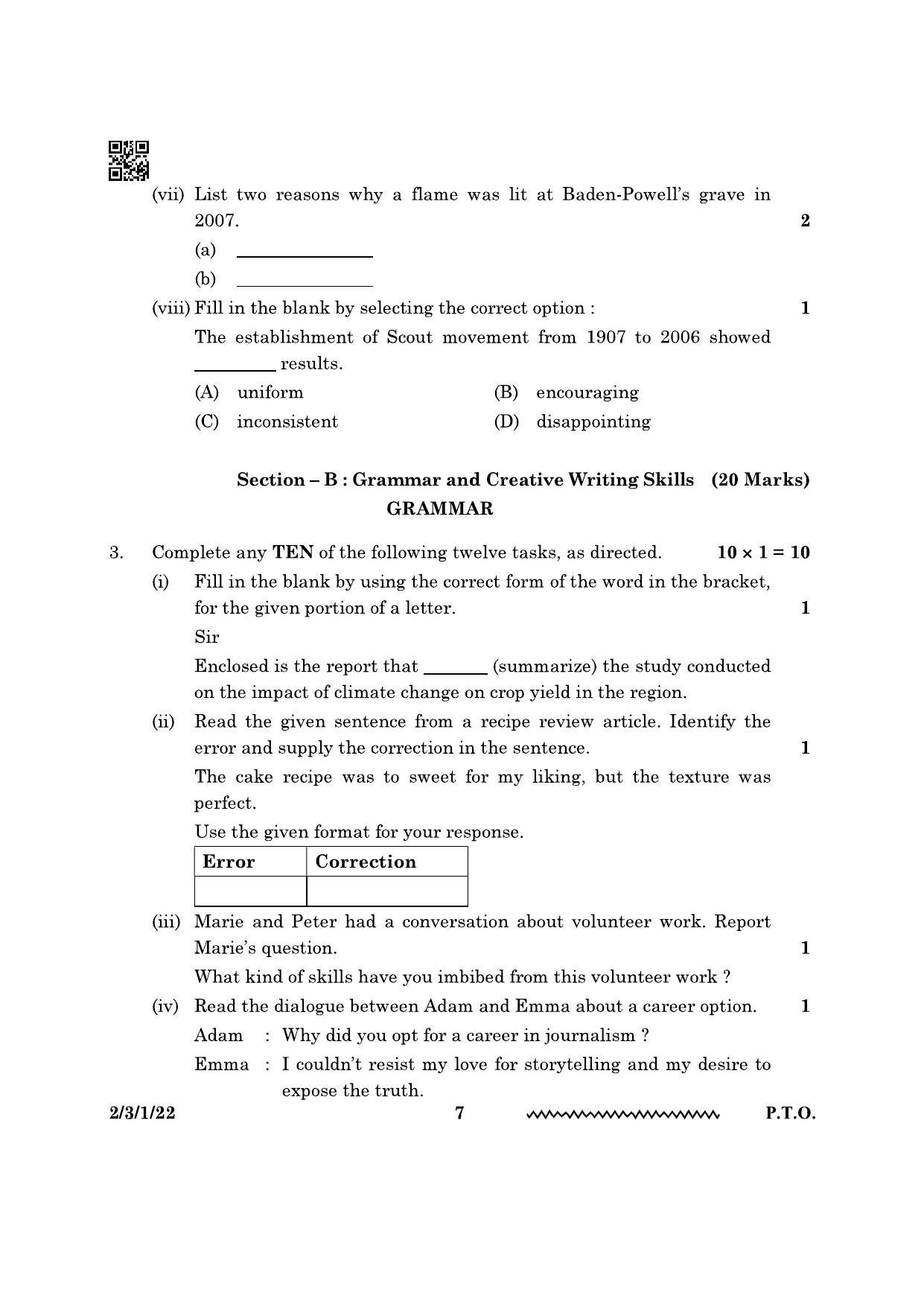 CBSE Class 10 2-3-1 English Literature 2024 Question Paper - Page 7