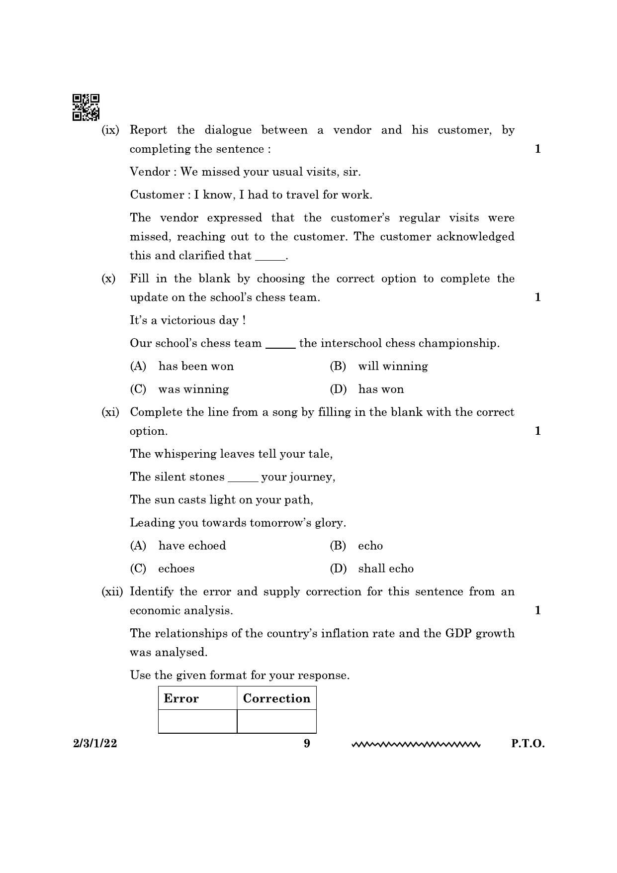 CBSE Class 10 2-3-1 English Literature 2024 Question Paper - Page 9