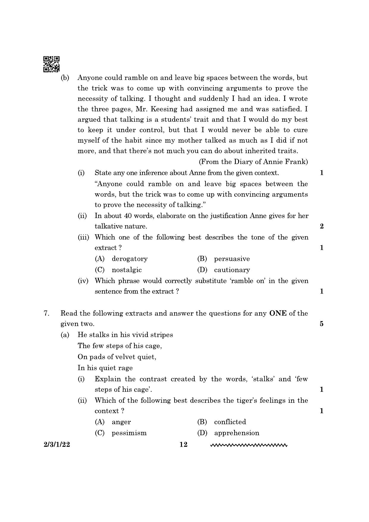 CBSE Class 10 2-3-1 English Literature 2024 Question Paper - Page 12