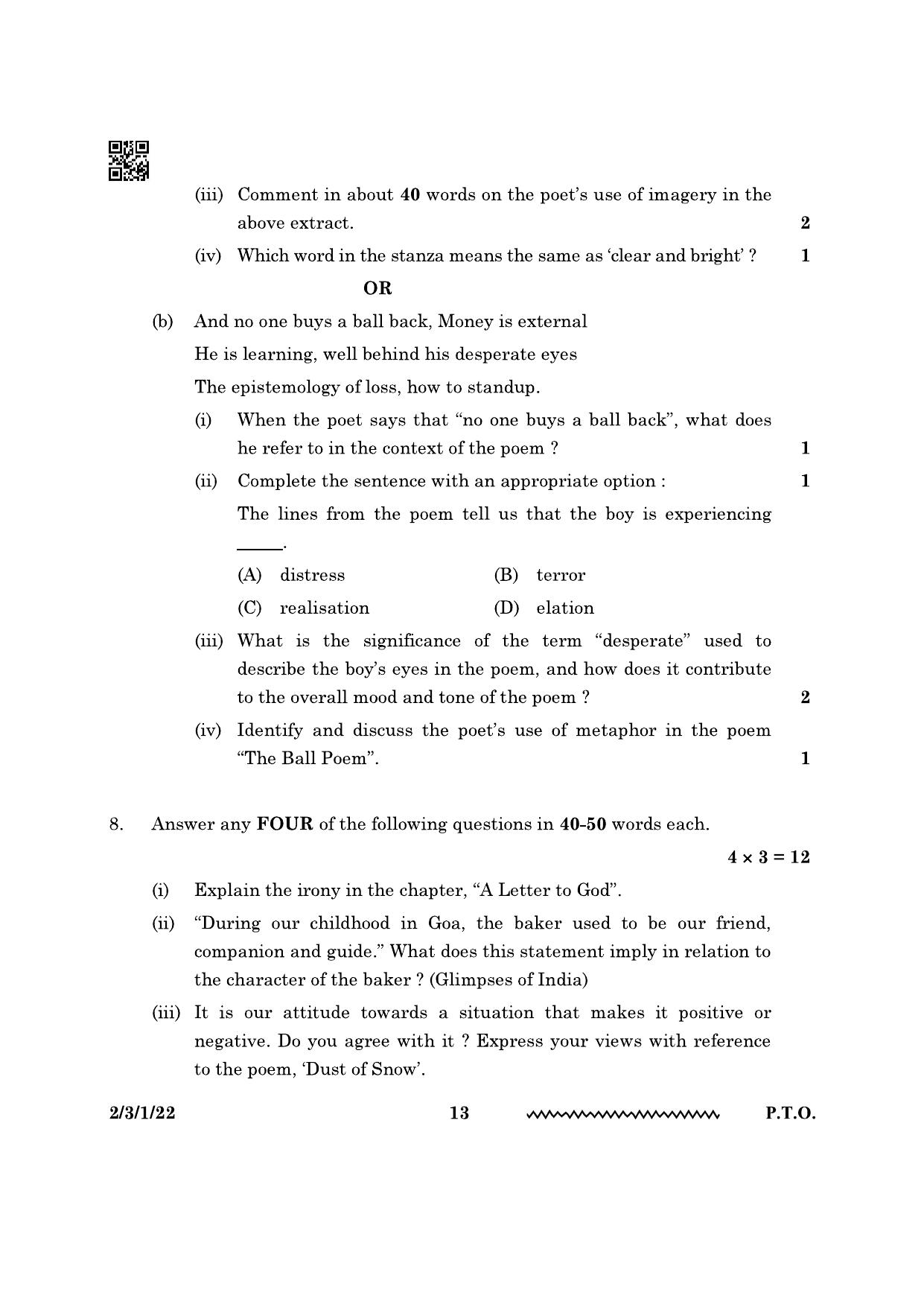 CBSE Class 10 2-3-1 English Literature 2024 Question Paper - Page 13