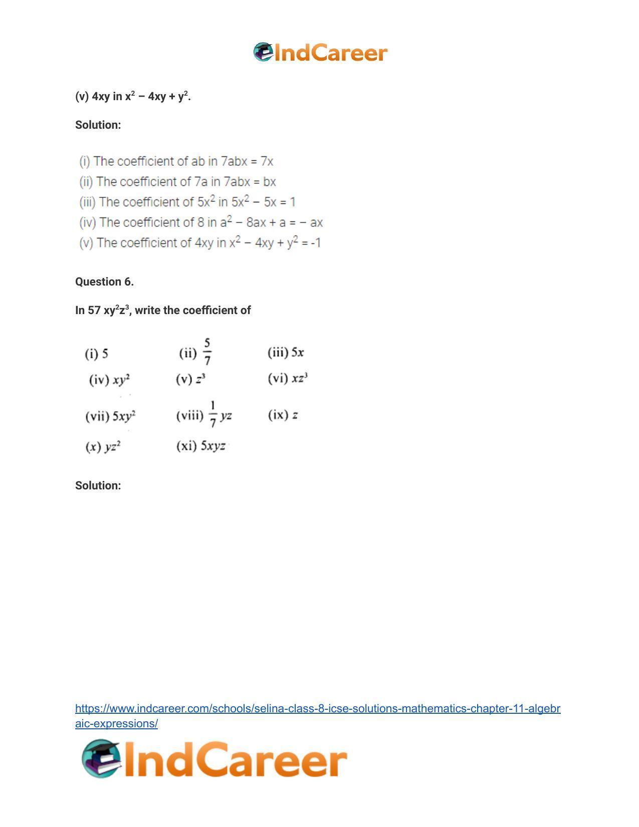Selina Class 8 ICSE Solutions Mathematics : Chapter 11- Algebraic Expressions - Page 5