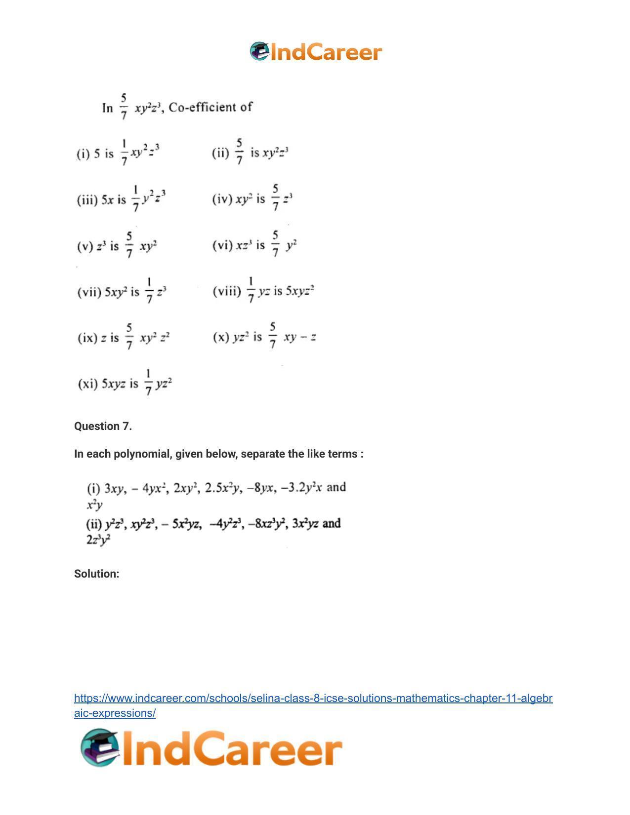 Selina Class 8 ICSE Solutions Mathematics : Chapter 11- Algebraic Expressions - Page 6