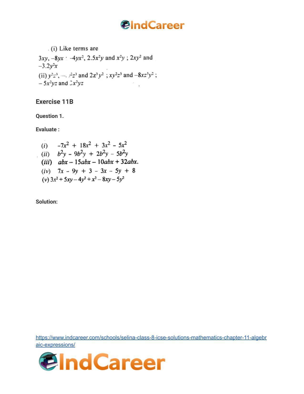 Selina Class 8 ICSE Solutions Mathematics : Chapter 11- Algebraic Expressions - Page 7