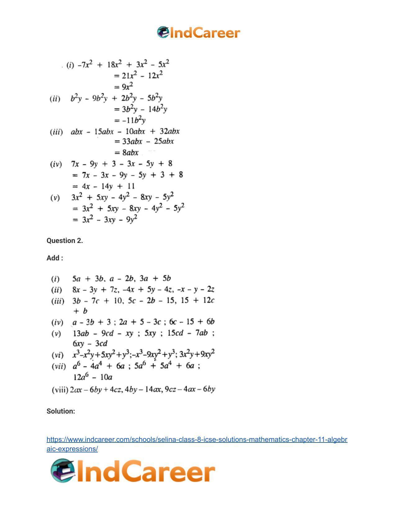 Selina Class 8 ICSE Solutions Mathematics : Chapter 11- Algebraic Expressions - Page 8