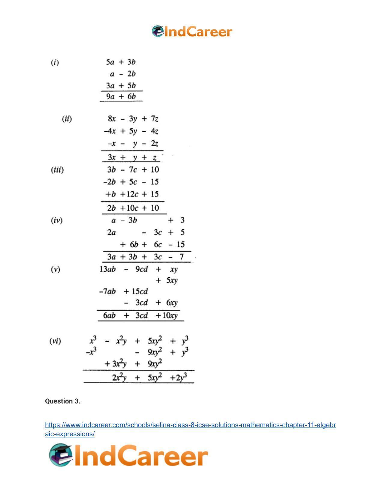 Selina Class 8 ICSE Solutions Mathematics : Chapter 11- Algebraic Expressions - Page 9