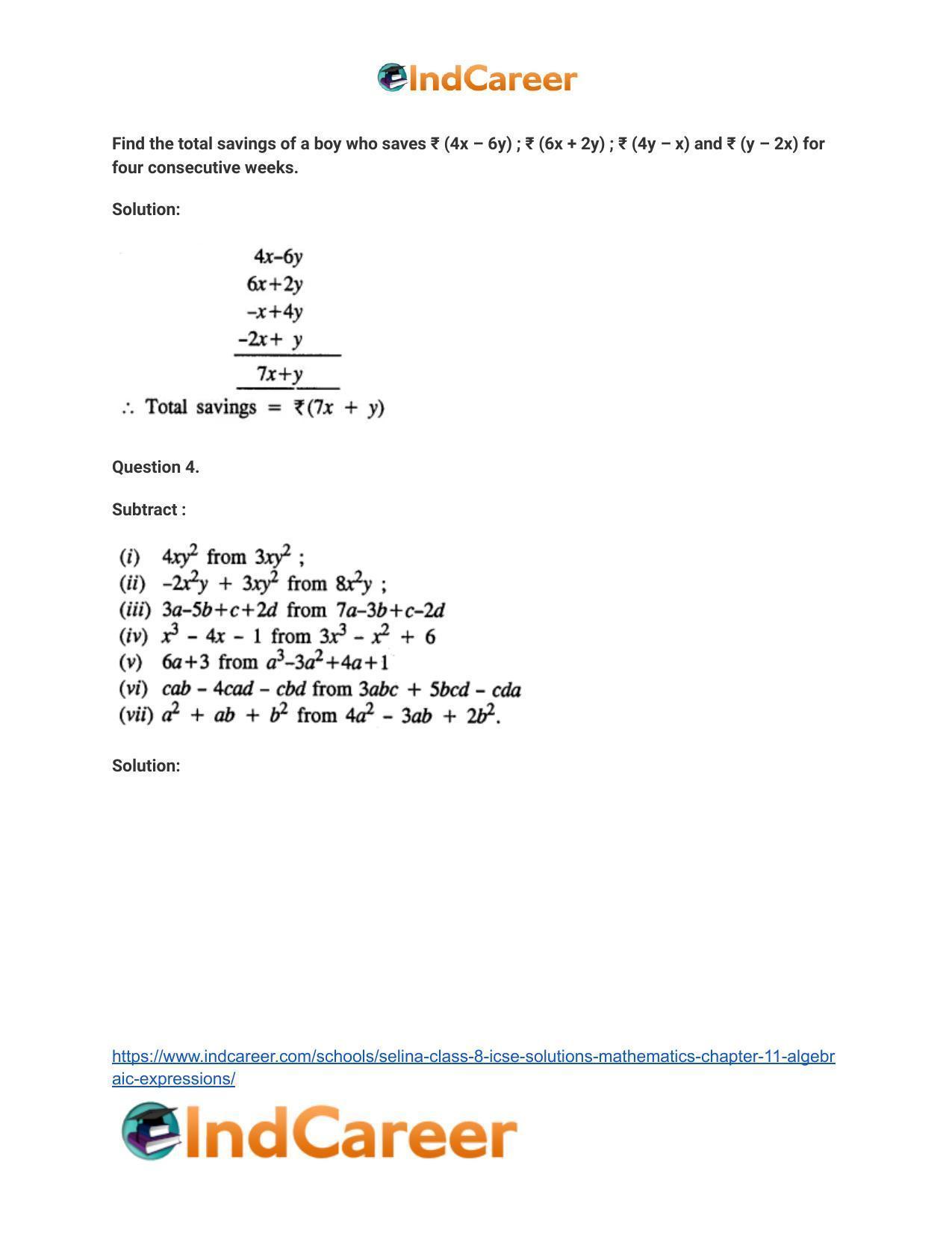 Selina Class 8 ICSE Solutions Mathematics : Chapter 11- Algebraic Expressions - Page 10
