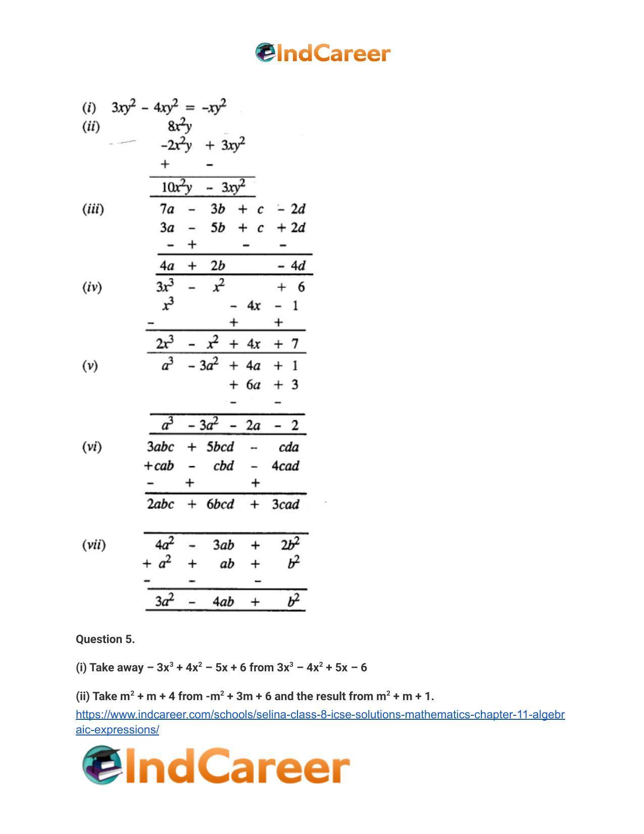 Selina Class 8 ICSE Solutions Mathematics : Chapter 11- Algebraic Expressions - Page 11