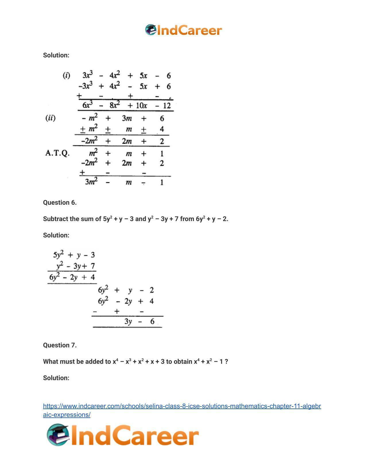 Selina Class 8 ICSE Solutions Mathematics : Chapter 11- Algebraic Expressions - Page 12
