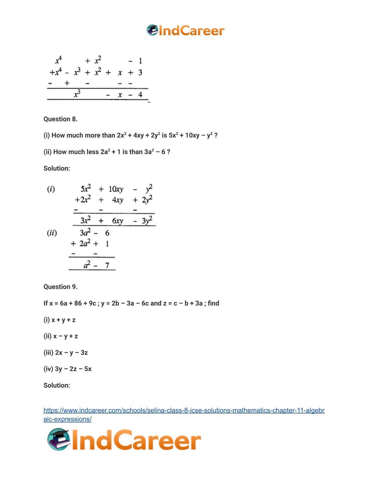 Selina Class 8 ICSE Solutions Mathematics : Chapter 11- Algebraic Expressions - Page 13