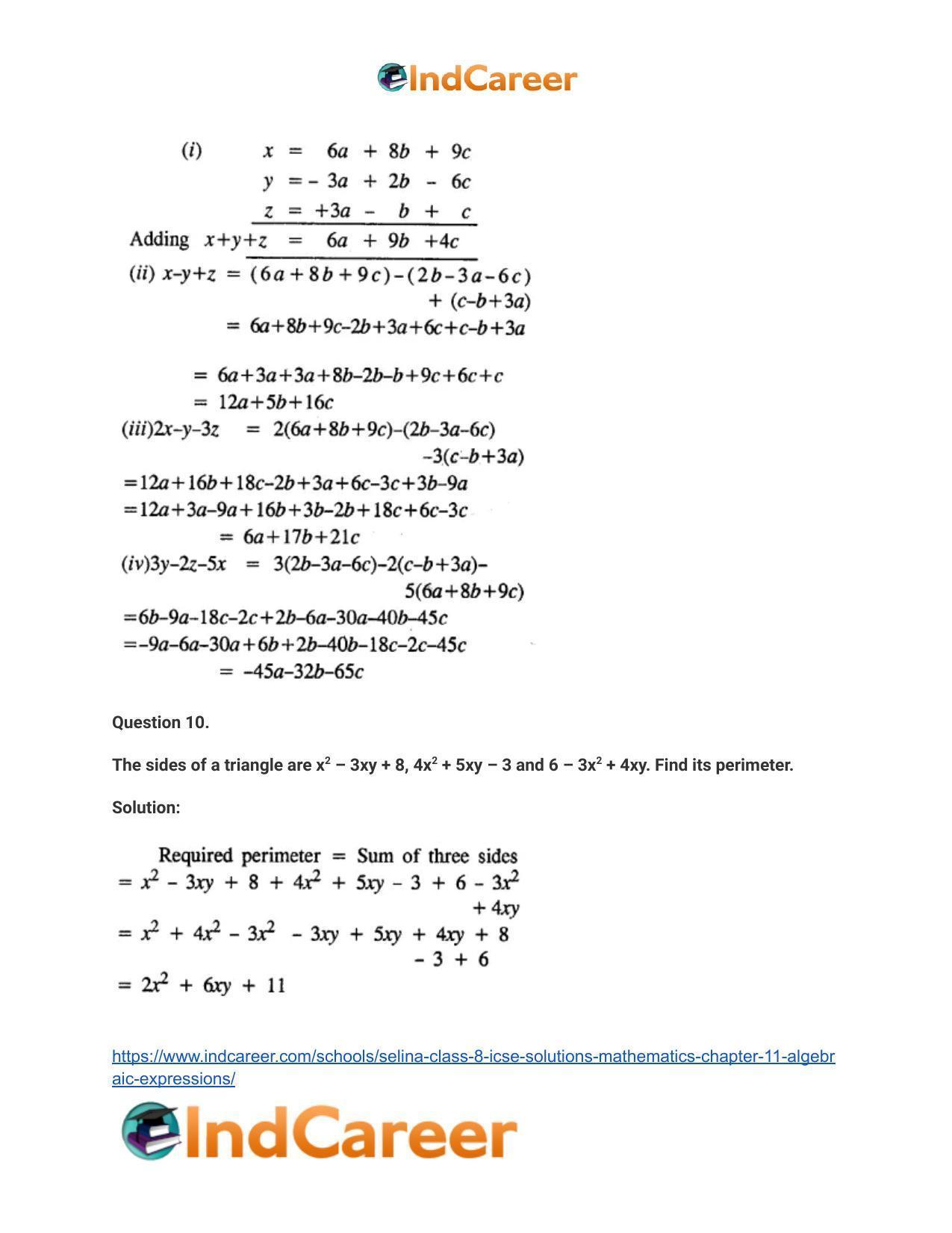 Selina Class 8 ICSE Solutions Mathematics : Chapter 11- Algebraic Expressions - Page 14