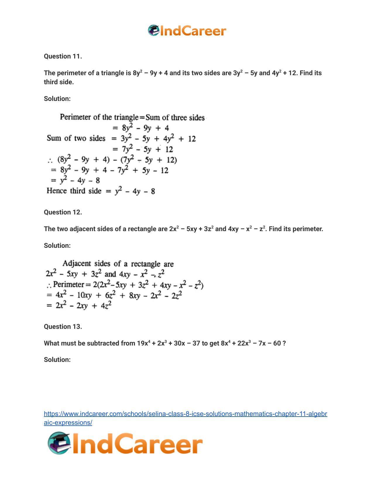Selina Class 8 ICSE Solutions Mathematics : Chapter 11- Algebraic Expressions - Page 15