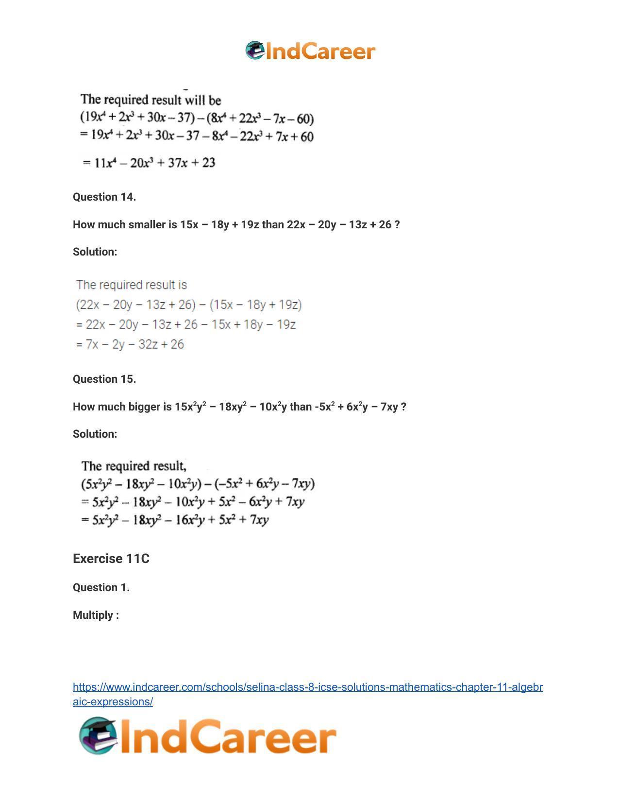 Selina Class 8 ICSE Solutions Mathematics : Chapter 11- Algebraic Expressions - Page 16