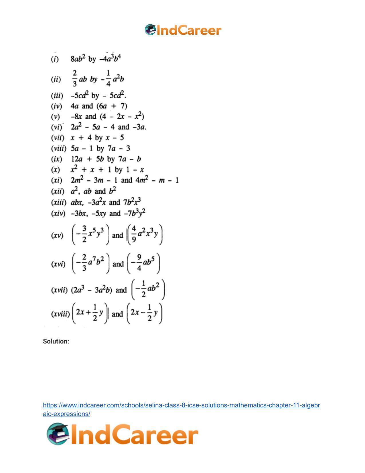 Selina Class 8 ICSE Solutions Mathematics : Chapter 11- Algebraic Expressions - Page 17