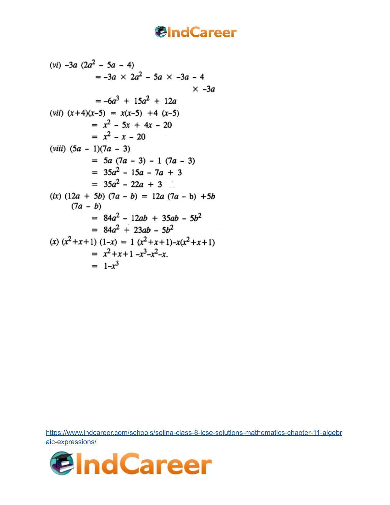 Selina Class 8 ICSE Solutions Mathematics : Chapter 11- Algebraic Expressions - Page 19