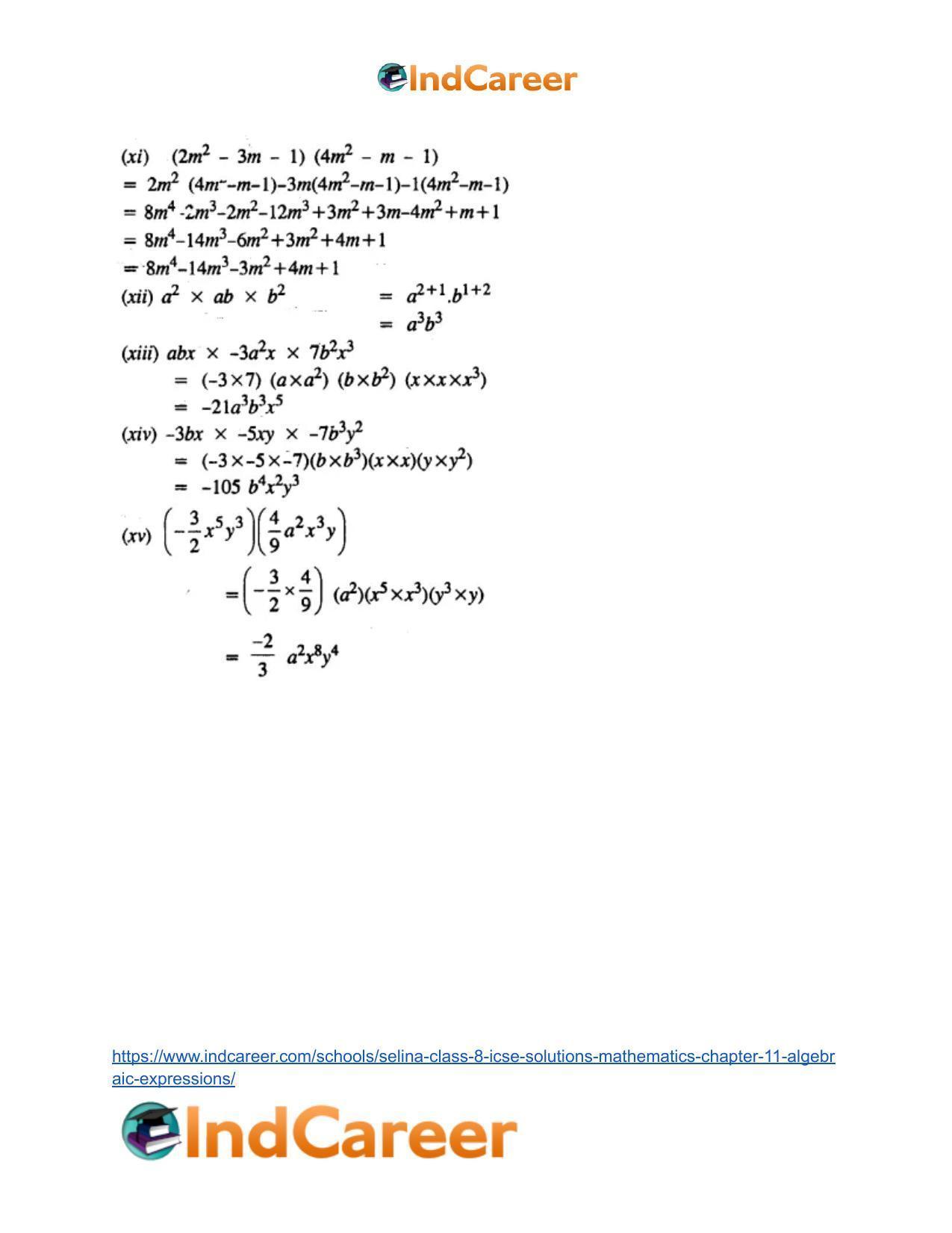 Selina Class 8 ICSE Solutions Mathematics : Chapter 11- Algebraic Expressions - Page 20