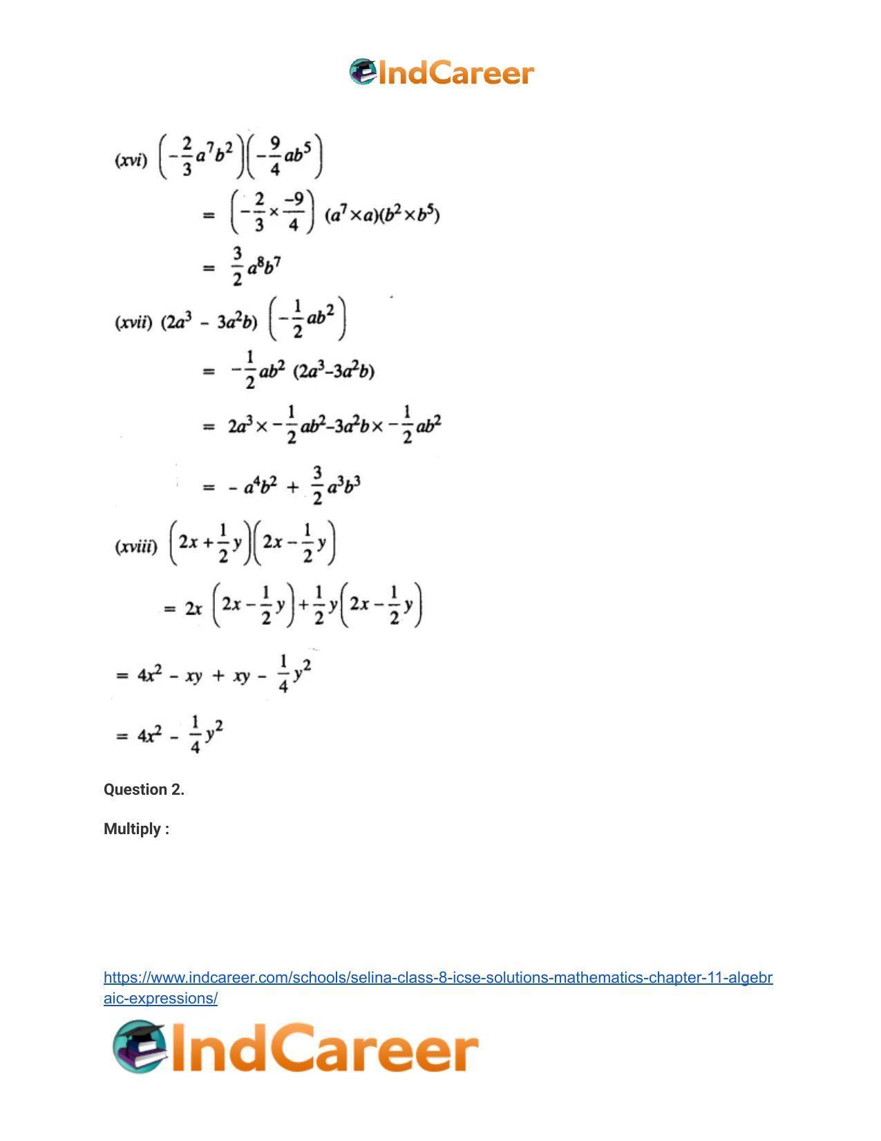 Selina Class 8 ICSE Solutions Mathematics : Chapter 11- Algebraic Expressions - Page 21