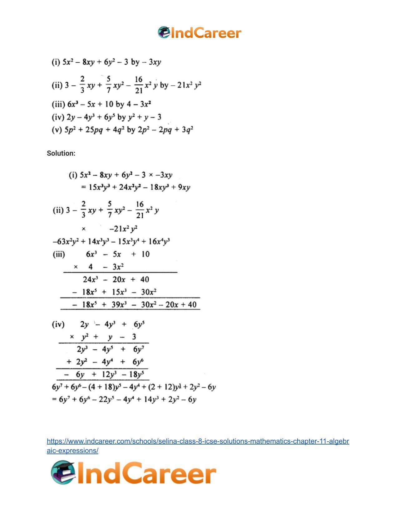 Selina Class 8 ICSE Solutions Mathematics : Chapter 11- Algebraic Expressions - Page 22