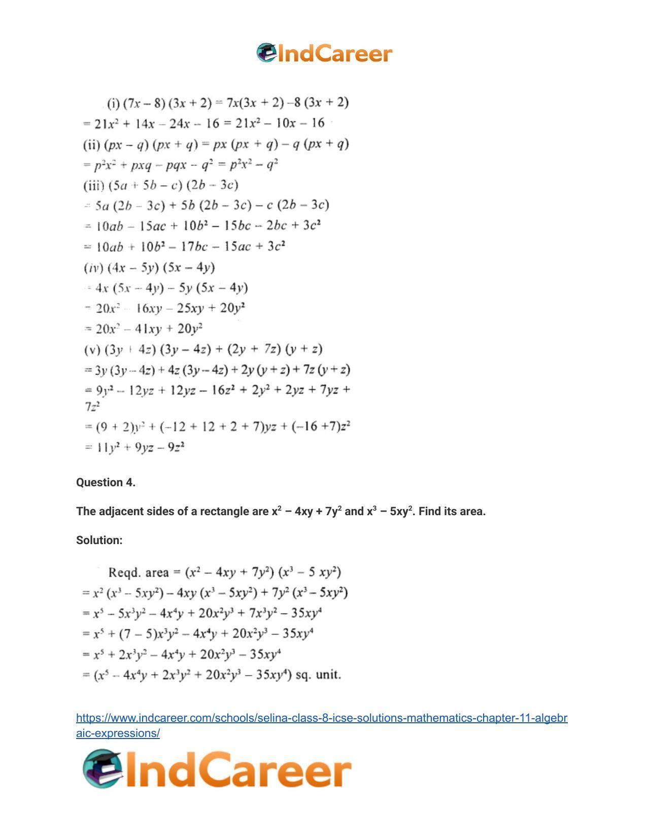 Selina Class 8 ICSE Solutions Mathematics : Chapter 11- Algebraic Expressions - Page 24