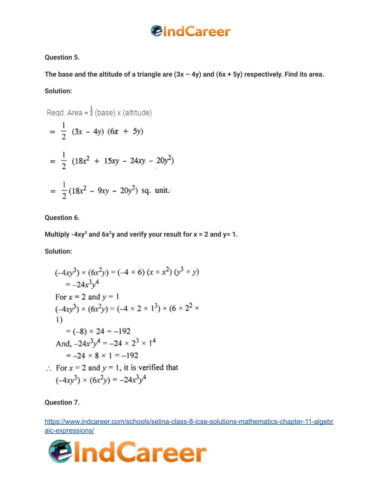 Selina Class 8 ICSE Solutions Mathematics : Chapter 11- Algebraic Expressions - Page 25