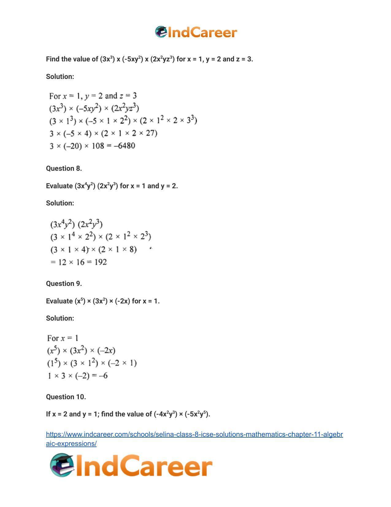Selina Class 8 ICSE Solutions Mathematics : Chapter 11- Algebraic Expressions - Page 26