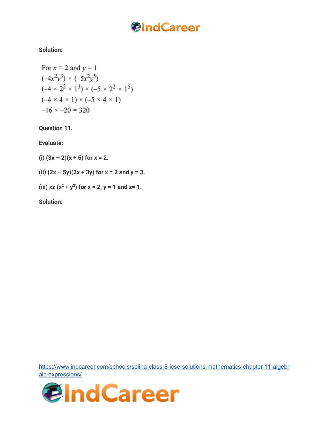 Selina Class 8 ICSE Solutions Mathematics : Chapter 11- Algebraic Expressions - Page 27