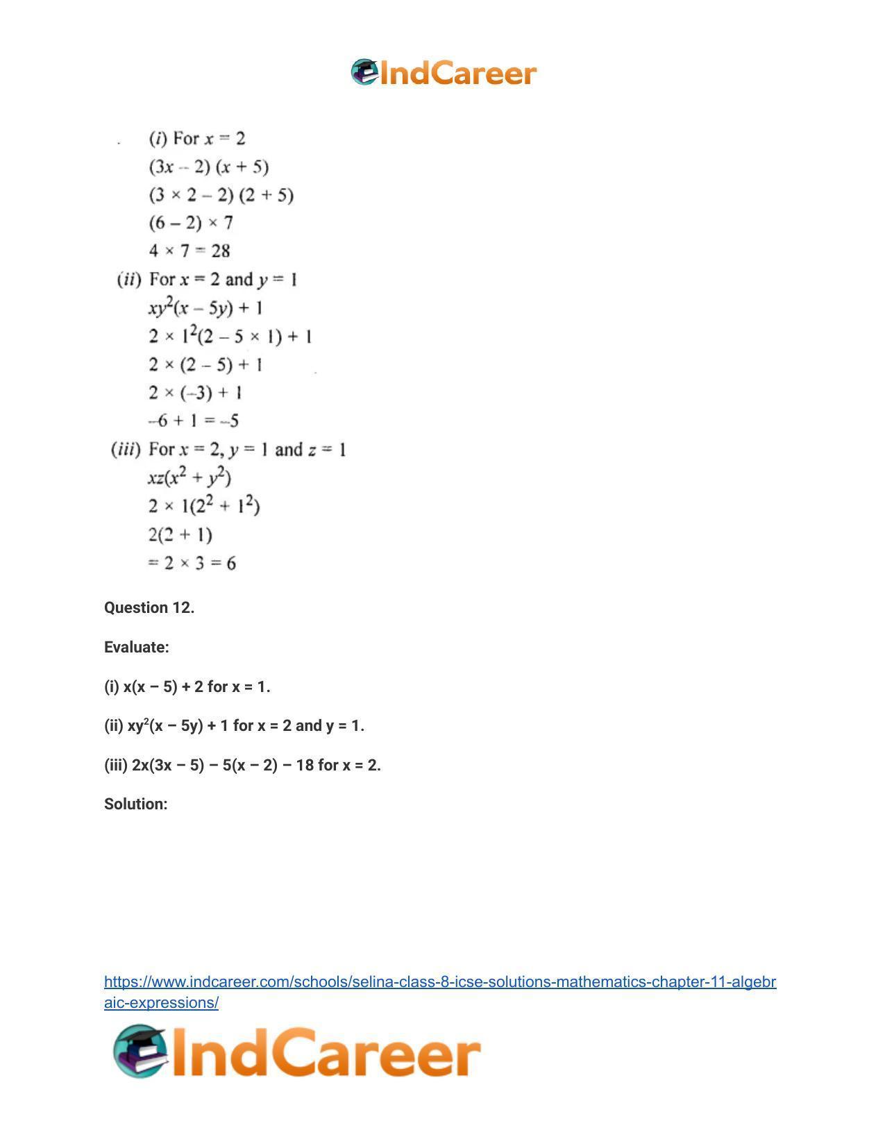 Selina Class 8 ICSE Solutions Mathematics : Chapter 11- Algebraic Expressions - Page 28