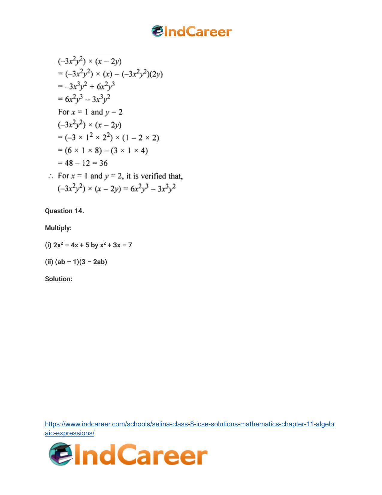 Selina Class 8 ICSE Solutions Mathematics : Chapter 11- Algebraic Expressions - Page 30
