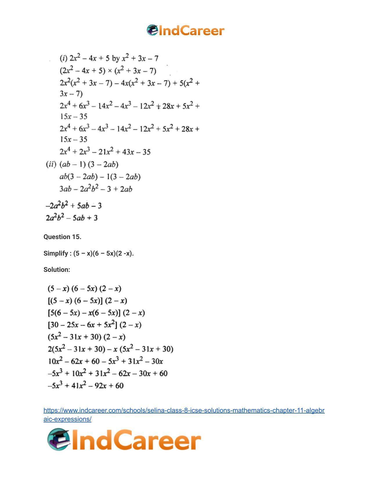 Selina Class 8 ICSE Solutions Mathematics : Chapter 11- Algebraic Expressions - Page 31