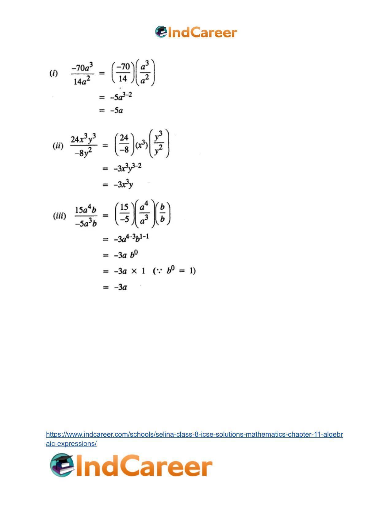 Selina Class 8 ICSE Solutions Mathematics : Chapter 11- Algebraic Expressions - Page 33