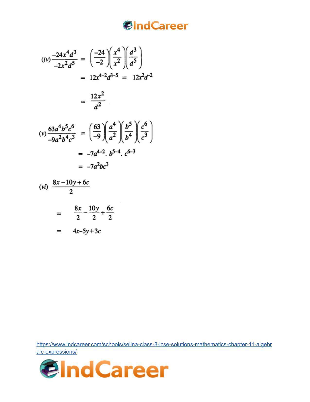 Selina Class 8 ICSE Solutions Mathematics : Chapter 11- Algebraic Expressions - Page 34