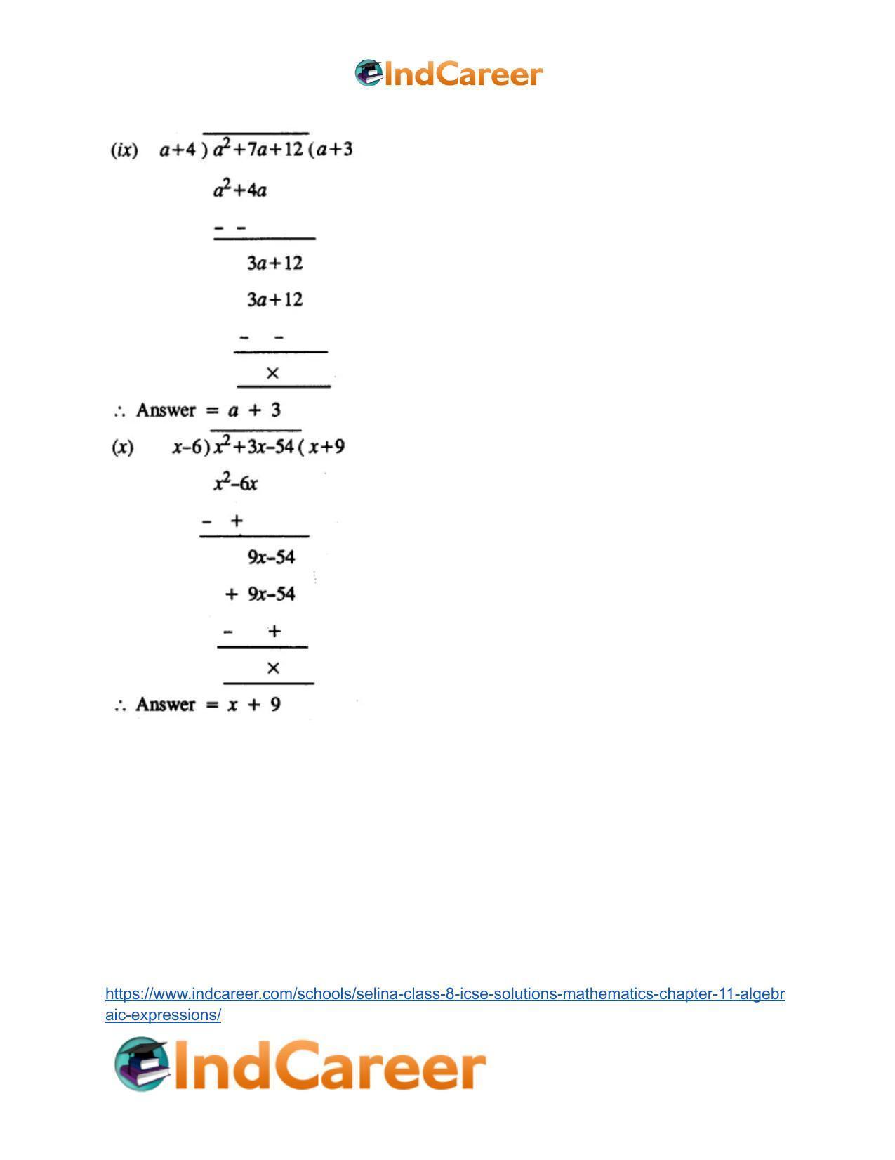 Selina Class 8 ICSE Solutions Mathematics : Chapter 11- Algebraic Expressions - Page 36