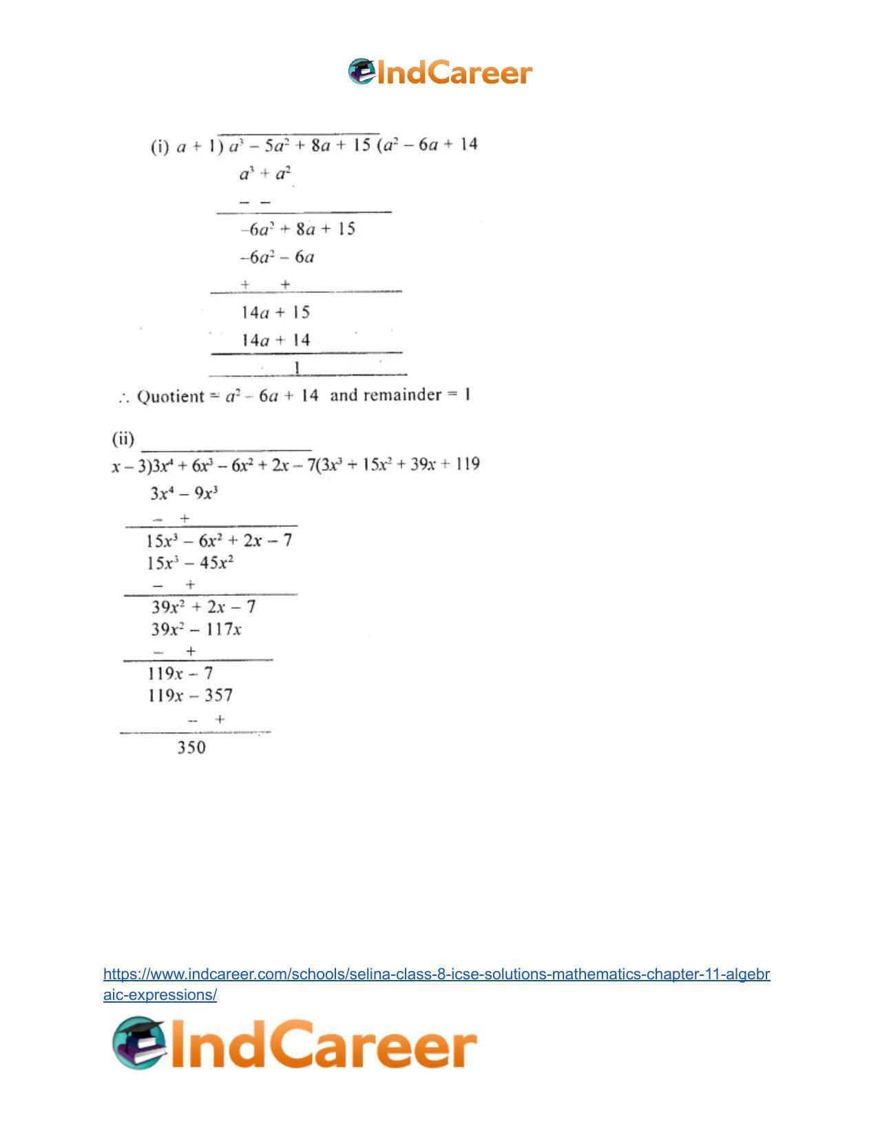 Selina Class 8 ICSE Solutions Mathematics : Chapter 11- Algebraic Expressions - Page 40