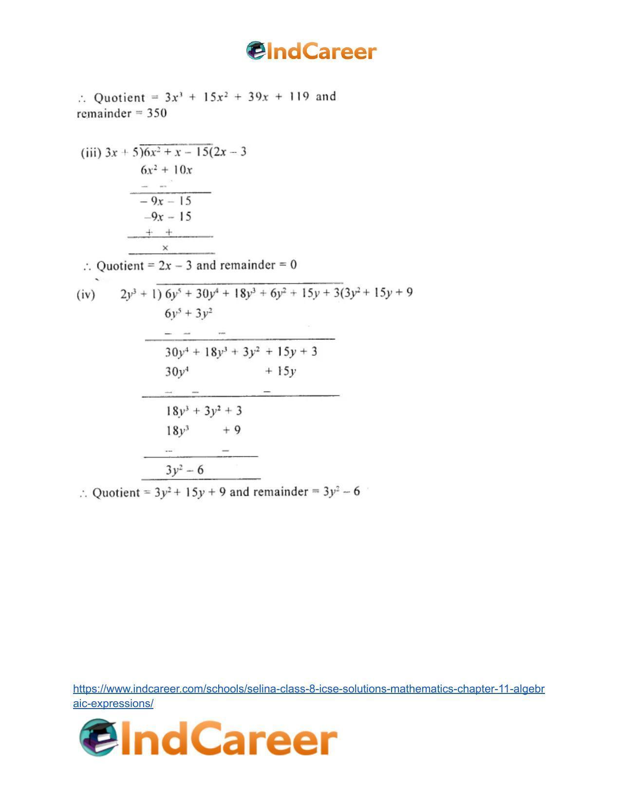 Selina Class 8 ICSE Solutions Mathematics : Chapter 11- Algebraic Expressions - Page 41