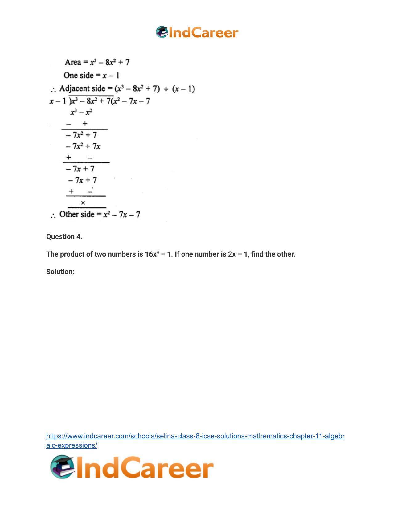 Selina Class 8 ICSE Solutions Mathematics : Chapter 11- Algebraic Expressions - Page 43